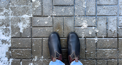 Grit on a snowy floor